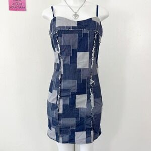 y2k patchwork denim dress